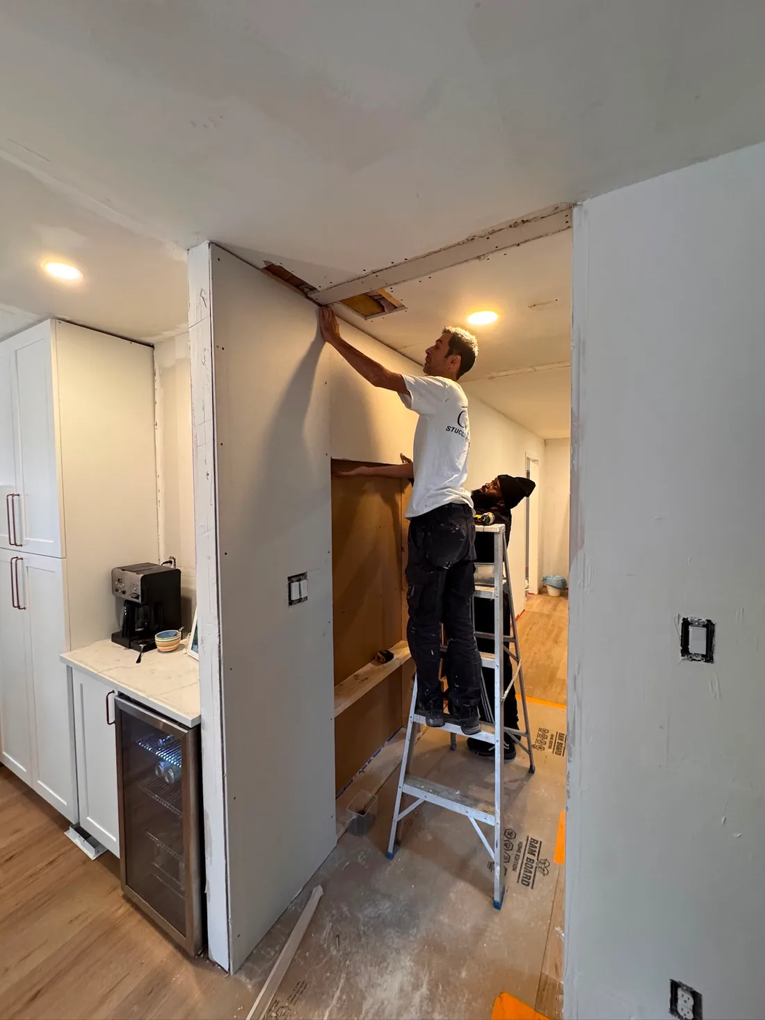 Interior archway being finished and prepared for paint