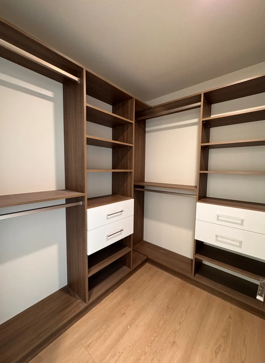 Custom built-in closet cabinetry and storage finishing details